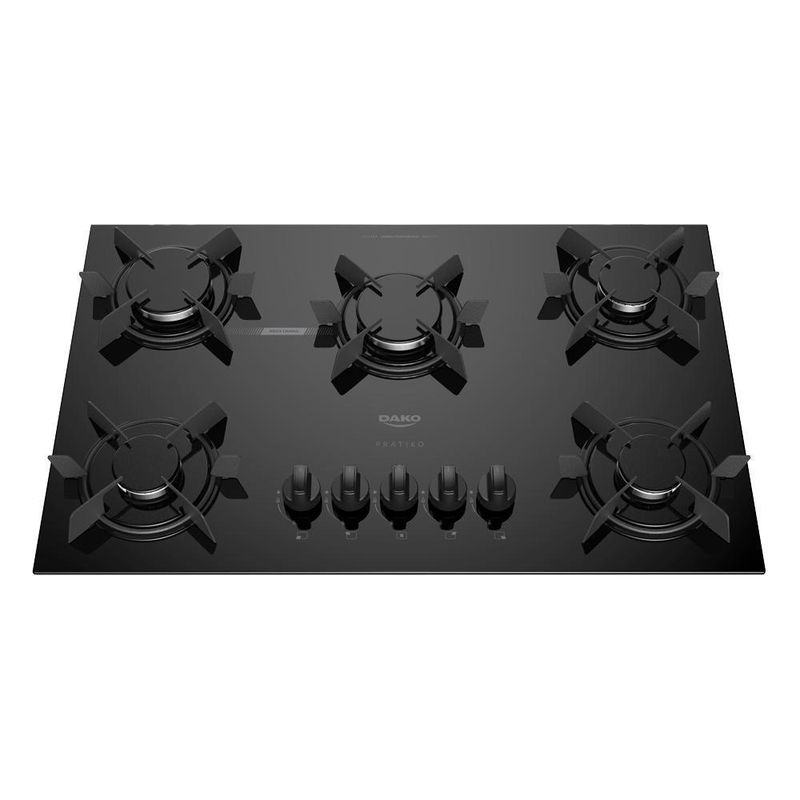 Cooktop a Gás Dako Pratiko 5 Bocas Vidro Temperado com Trempe Ferro Fundido Preto Bivolt