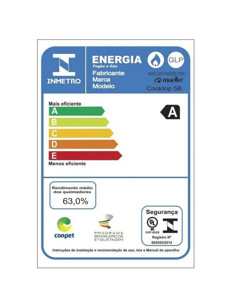Fogão Cooktop Tripla Chama - 05 Bocas - Mueller Branco