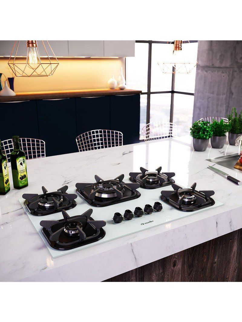 Fogão Cooktop Tripla Chama - 05 Bocas - Mueller Branco