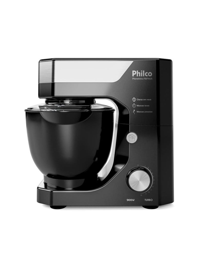 Batedeira planetária philco pbp90a 5l 900w tampa antirrespingo 12 velocidades preta