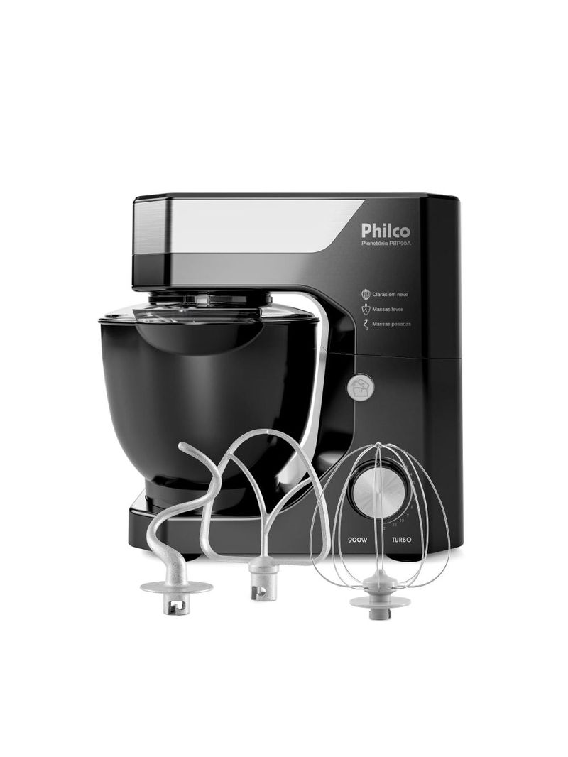 Batedeira planetária philco pbp90a 5l 900w tampa antirrespingo 12 velocidades preta