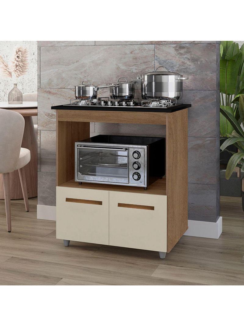 Balcão Cali Para Cooktop 5 Bocas 2 Portas Cozinha Mb1 75cm Cor Savana Off White