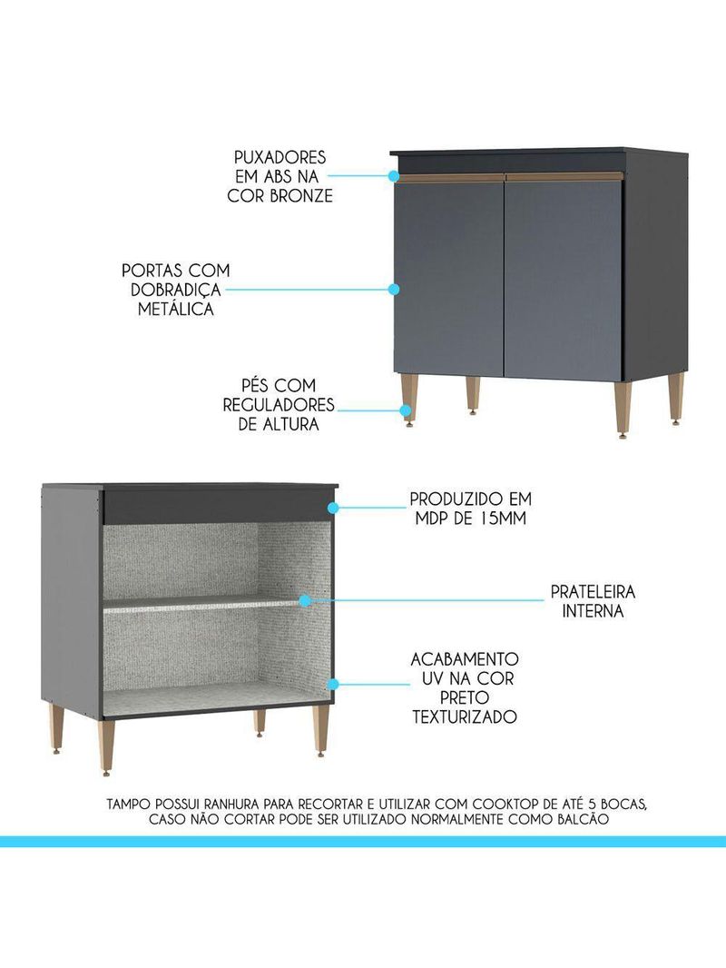 Balcão Cooktop Sabrina Com 2 Portas 80x52cm Menu Móveis Preto