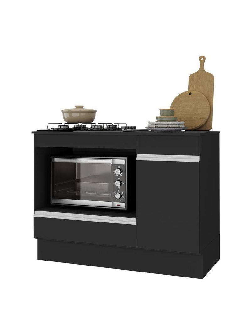 Balcão Cozinha Para Cooktop E Forno 105cm Com Rodapé Veneza Multimóveis Mp2295 Preto/branco