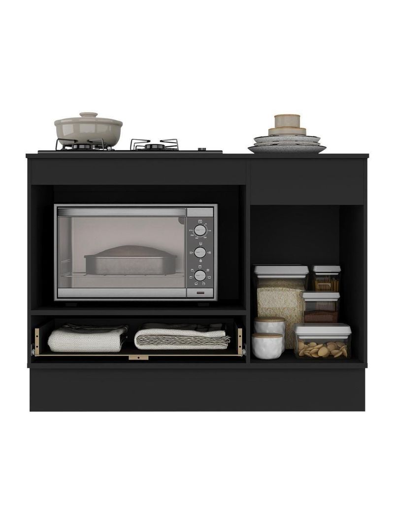 Balcão Cozinha Para Cooktop E Forno 105cm Com Rodapé Veneza Multimóveis Mp2295 Preto/branco