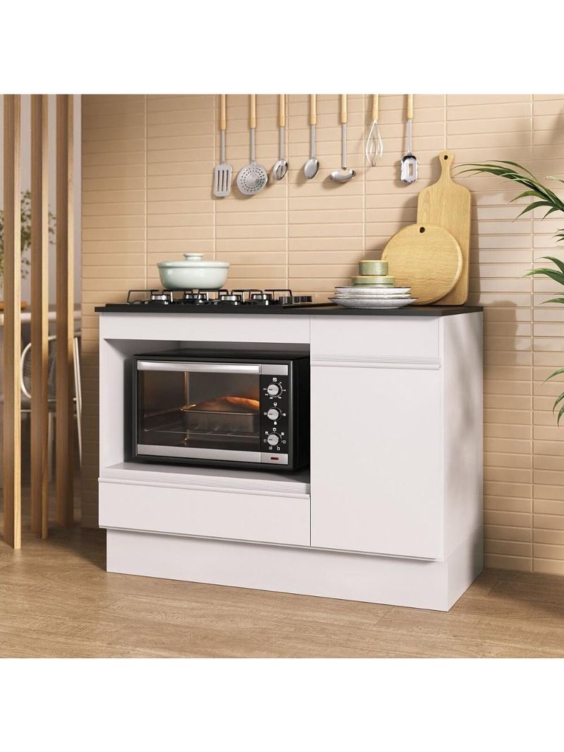 Balcão Cozinha Para Cooktop+Forno 105cm 1 Porta 1 Gaveta C/Rodapé Veneza Multimóveis Mp2295 - Branco