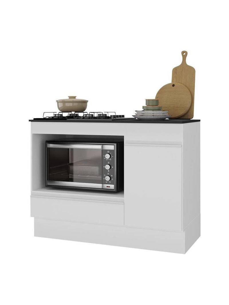 Balcão Cozinha Para Cooktop+Forno 105cm 1 Porta 1 Gaveta C/Rodapé Veneza Multimóveis Mp2295 - Branco