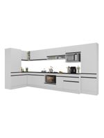 Cozinha Modulada Completa Canto 409cm C/balcão Cooktop Veneza Multimóveis Mp2304 Branco/preto