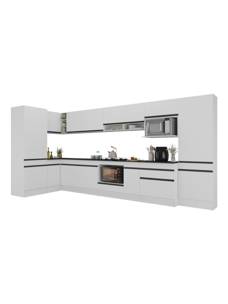 Cozinha Modulada Completa Canto 409cm C/balcão Cooktop Veneza Multimóveis Mp2304 Branco/preto