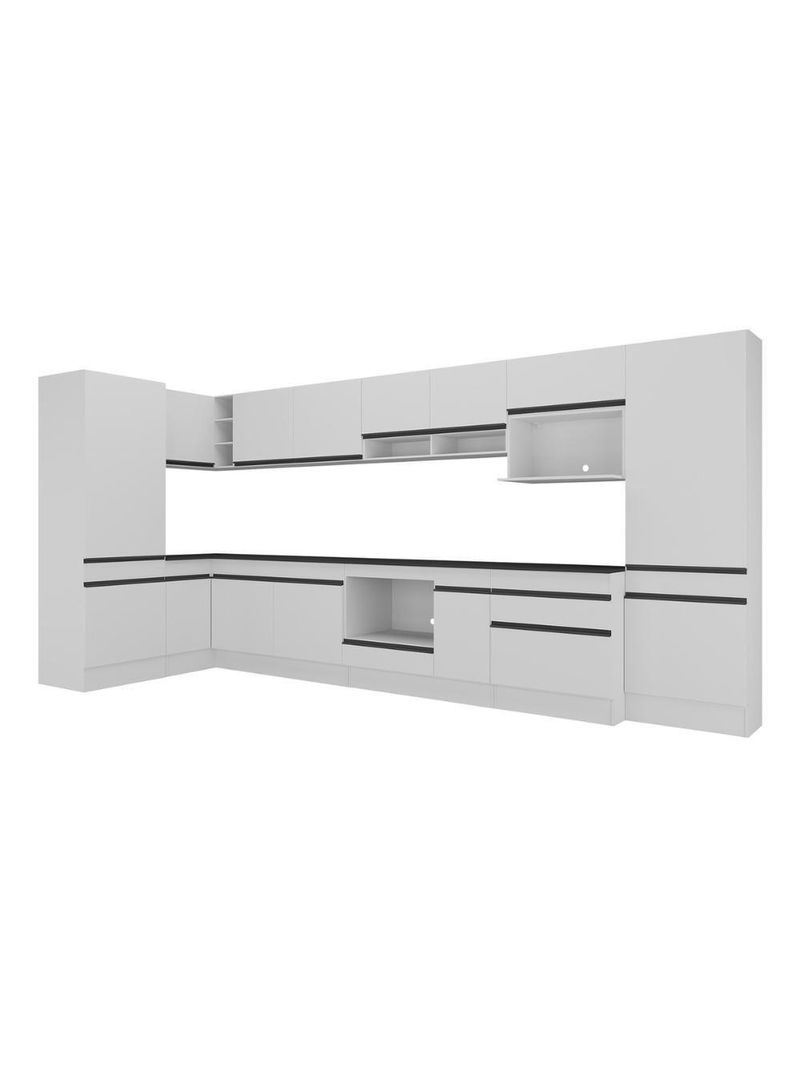 Cozinha Modulada Completa Canto 409cm C/balcão Cooktop Veneza Multimóveis Mp2304 Branco/preto