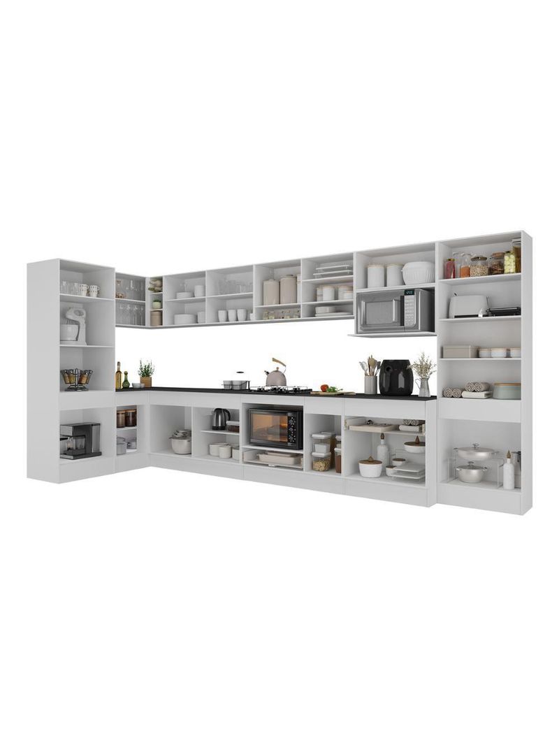 Cozinha Modulada Completa Canto 409cm C/balcão Cooktop Veneza Multimóveis Mp2304 Branco/preto