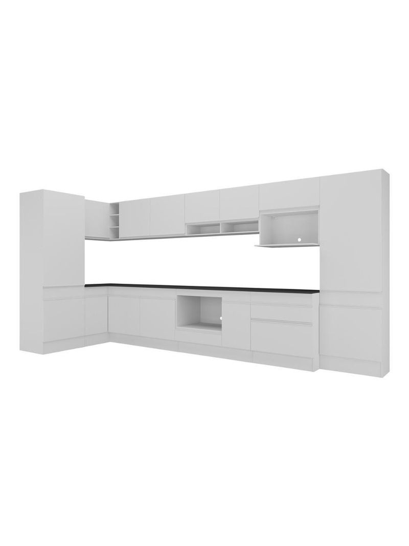 Cozinha Modulada Completa Canto 409cm Com Rodapé E Balcão Para Cooktop Veneza Multimóveis Mp2304 Branco