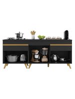 Kit Armário Cozinha Veneza Multimóveis Mp2160Preto/dourado