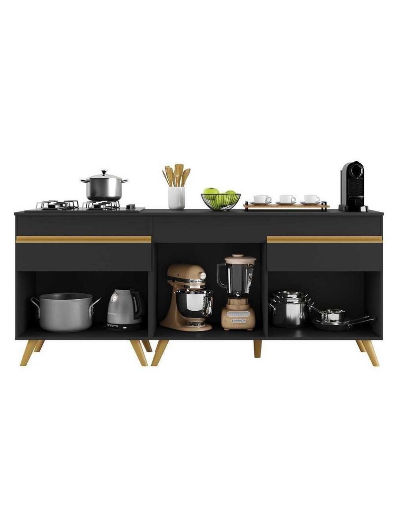 Kit Armário Cozinha Veneza Multimóveis Mp2160Preto/dourado