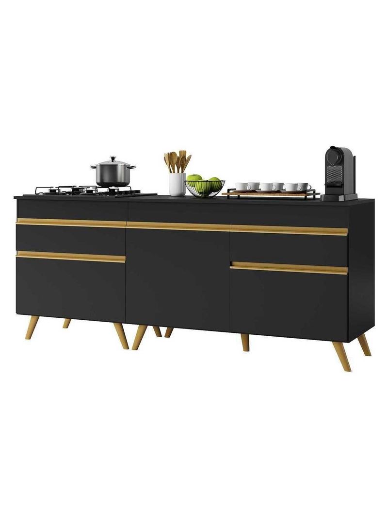 Kit Armário Cozinha Veneza Multimóveis Mp2160Preto/dourado