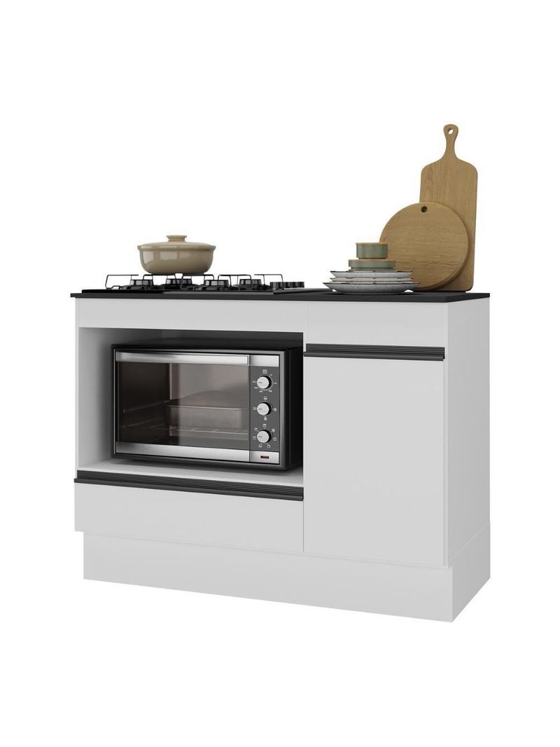Balcão Cozinha Para Cooktop E Forno 105cm Com Rodapé Veneza Multimóveis Mp2295 Branco/preto