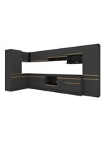Cozinha Modulada Completa Canto 409cm Com Balcão Cooktop Veneza Multimóveis Mp2304 Preto Dourado