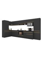 Cozinha Modulada Completa Canto 409cm Com Balcão Cooktop Veneza Multimóveis Mp2304 Preto Dourado