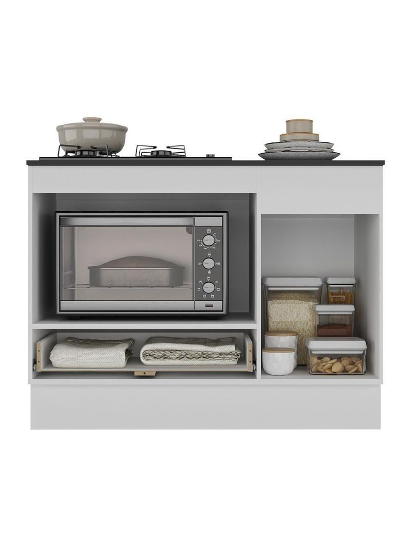 Balcão Cozinha Para Cooktop E Forno 105cm Com Rodapé Veneza Multimóveis Mp2295 Branco/preto