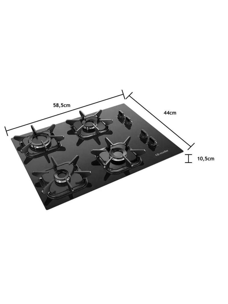 Kit Cooktop Mueller 4 Bocas + Forno 50l Preto 110V