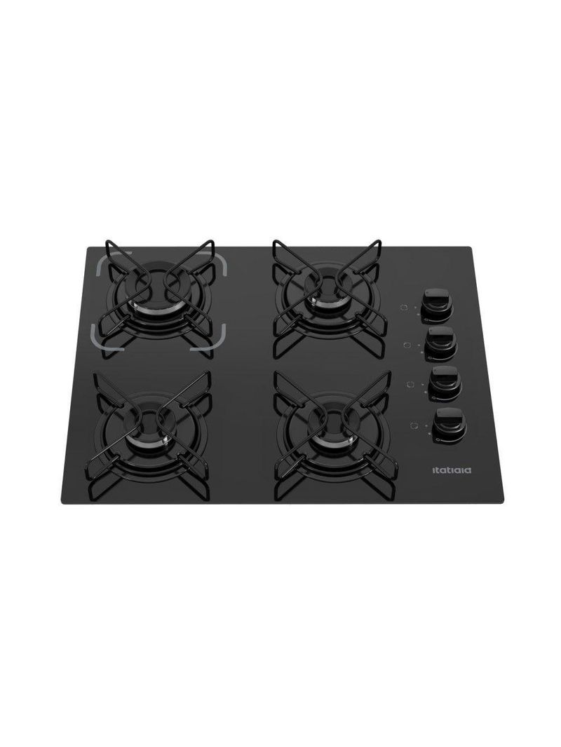 Cooktop 4 Bocas Itatiaia A Gás Em Aço Inox E Mesa Vidro Temperado Essencial Preto - Bivolt