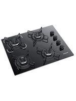 Cooktop 4 Bocas Itatiaia A Gás Em Aço Inox E Mesa Vidro Temperado Essencial Preto - Bivolt
