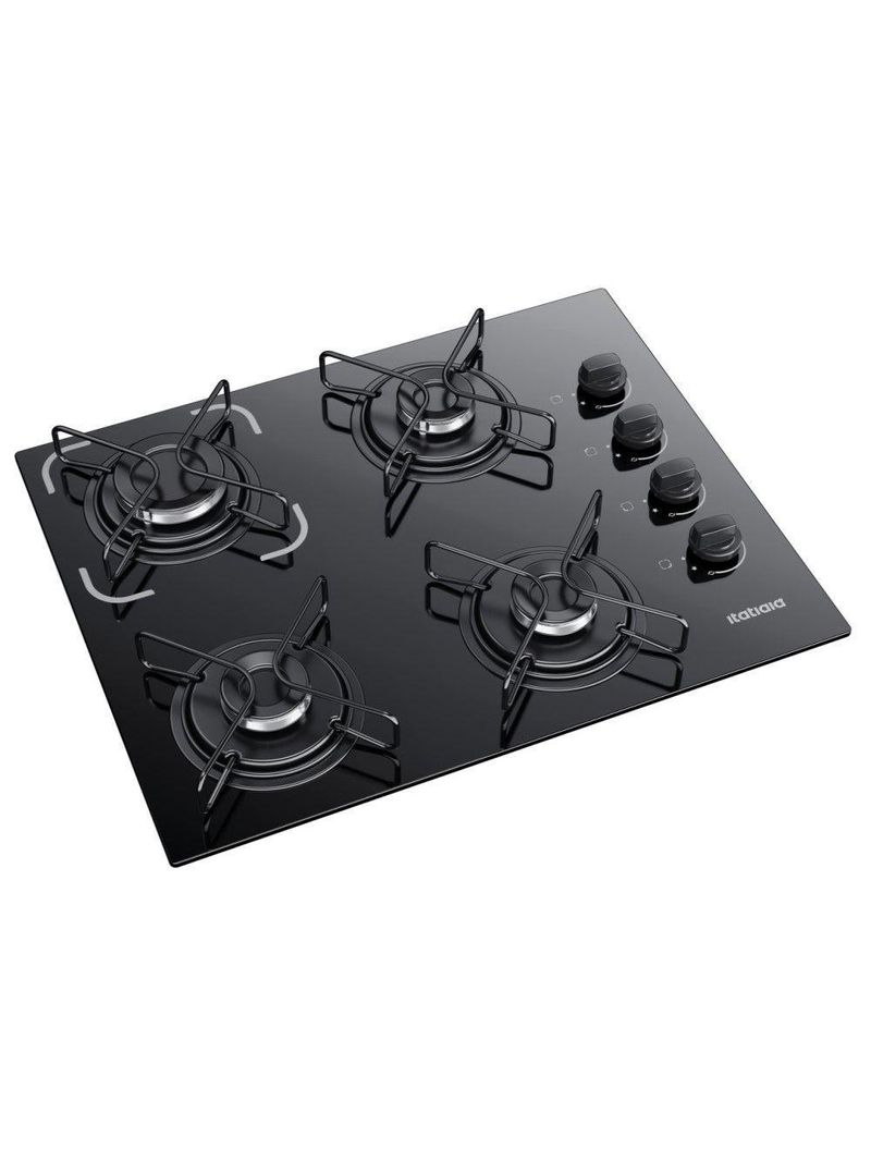 Cooktop 4 Bocas Itatiaia A Gás Em Aço Inox E Mesa Vidro Temperado Essencial Preto - Bivolt