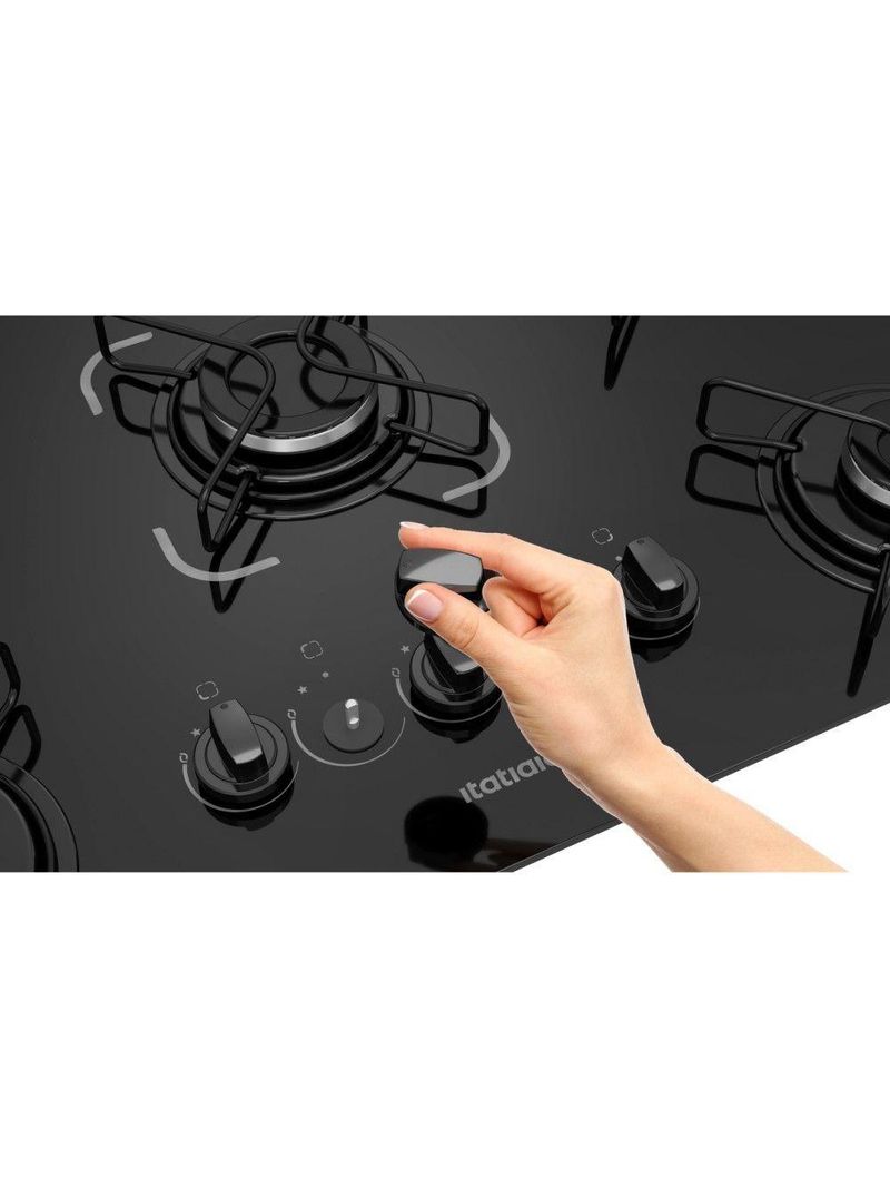 Cooktop 4 Bocas Itatiaia A Gás Em Aço Inox E Mesa Vidro Temperado Essencial Preto - Bivolt
