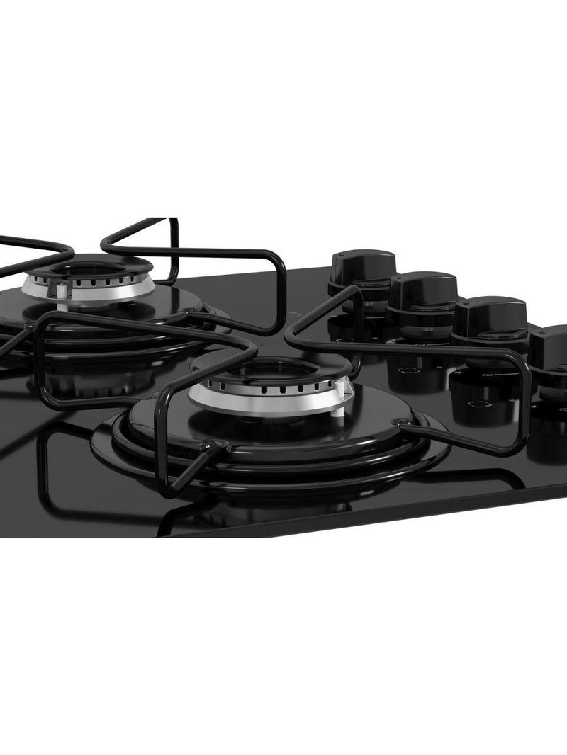 Cooktop 4 Bocas Itatiaia A Gás Em Aço Inox E Mesa Vidro Temperado Essencial Preto - Bivolt