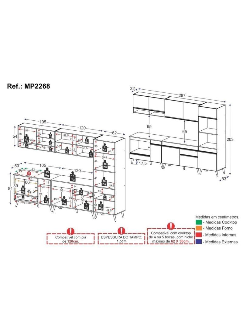 Cozinha Modulada Completa Compacta  Veneza  Multimóveis
