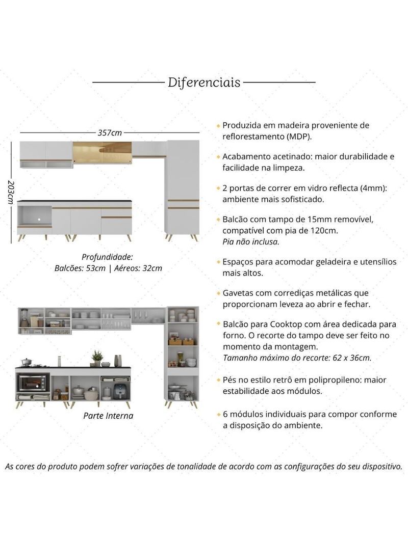 Cozinha Modulada Completa 357cm 6 Peças  Veneza Multimóveis