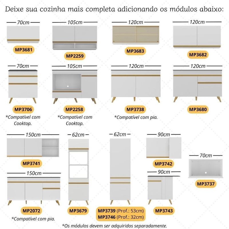 Cozinha Modulada Completa 357cm 6 Peças  Veneza Multimóveis