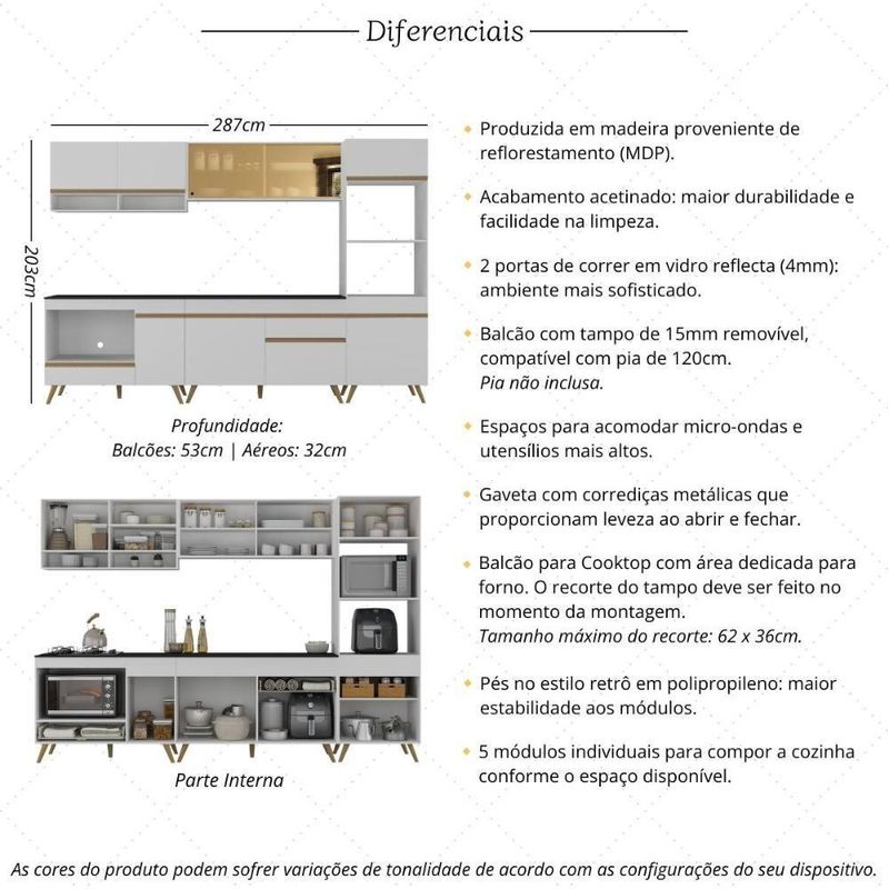 Cozinha Modulada Completa Compacta 287cm Veneza Multimóveis
