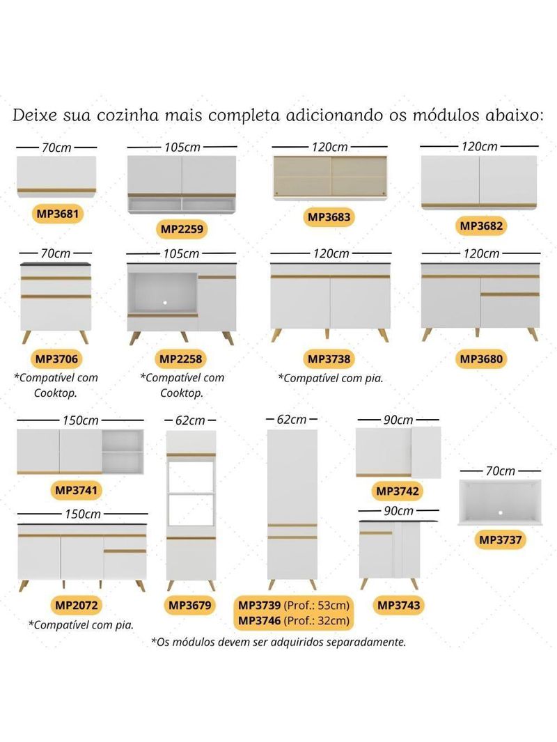 Cozinha Modulada Completa Compacta 287cm Veneza Multimóveis