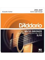 Encordoamento violão aço 010-047 80/20 bronze ej10-b d addario com corda extra pl010