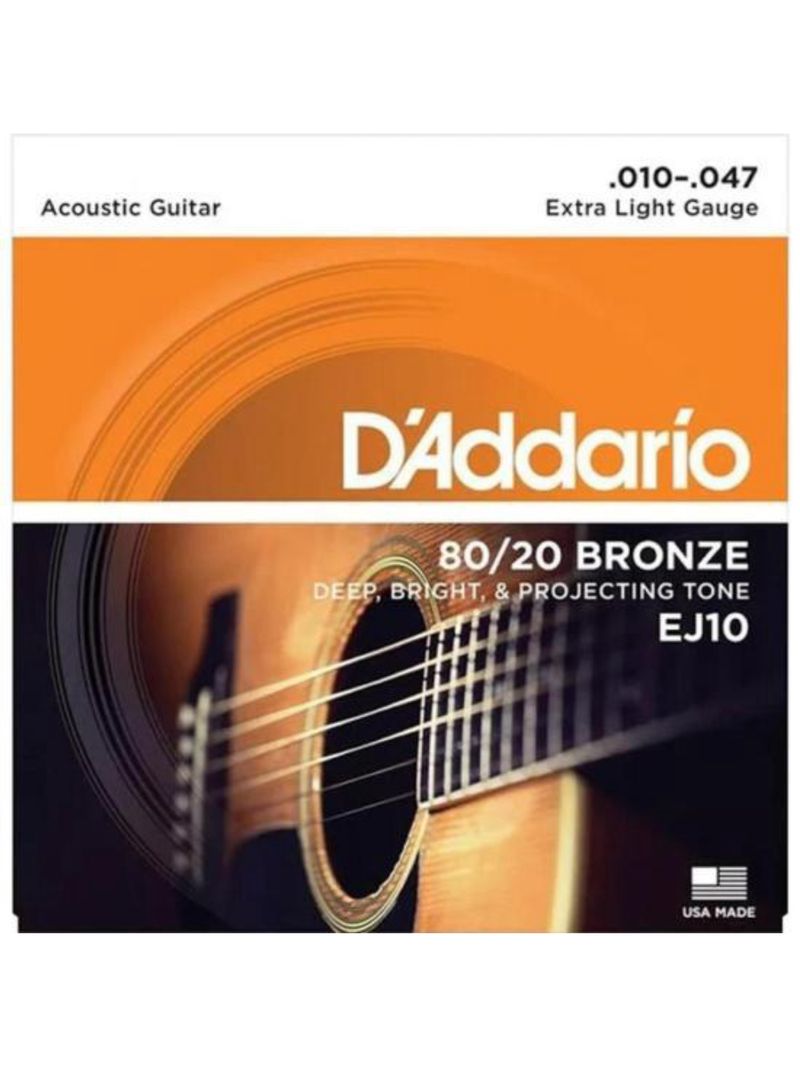 Encordoamento violão aço 010-047 80/20 bronze ej10-b d addario com corda extra pl010