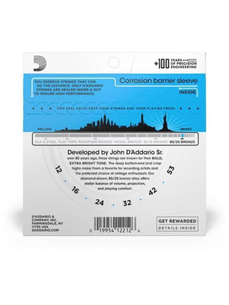 Encordoamento violão aço 012-053 80/20 bronze ej11 d addario