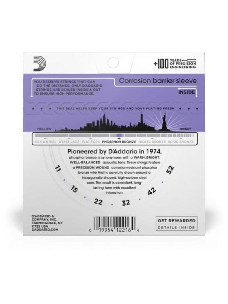 Encordoamento violão aço 011-052 phosphor bronze ej26 d addario