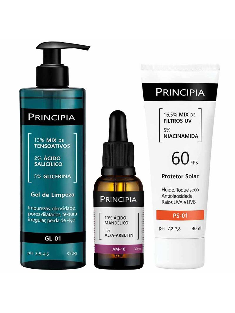 Principia kit - protetor solar fps60 + gel de limpeza + sérum am-10