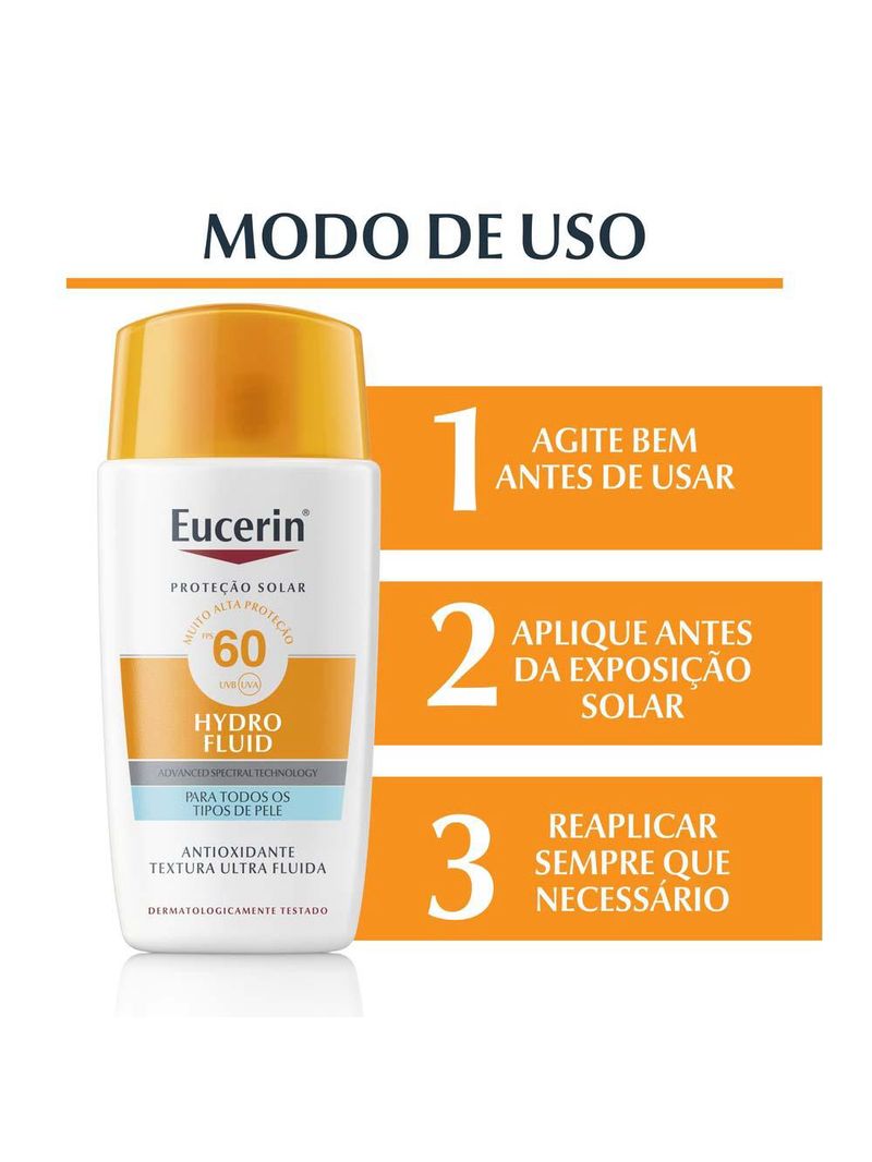 Protetor solar eucerin sun hydro fluid fps60