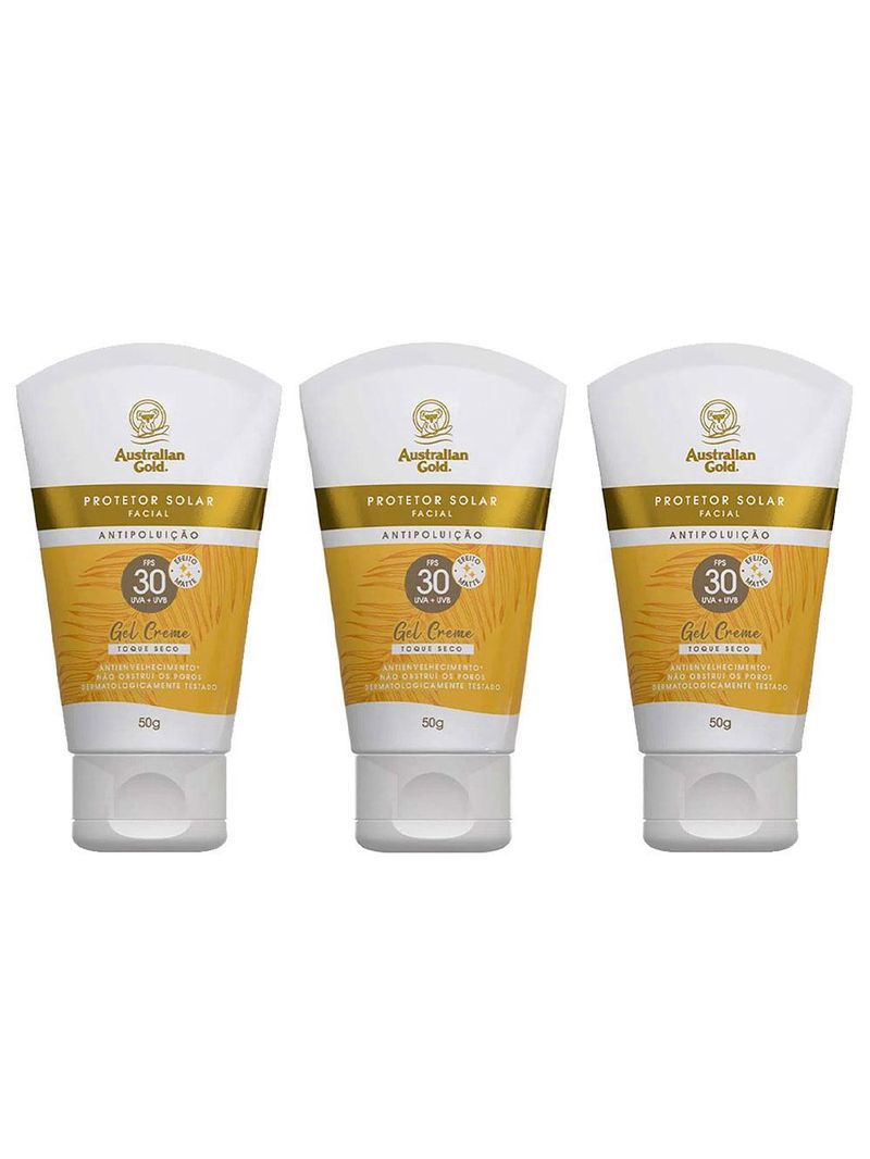 Australian gold antipoluição kit com 3 protetores faciais fps 30