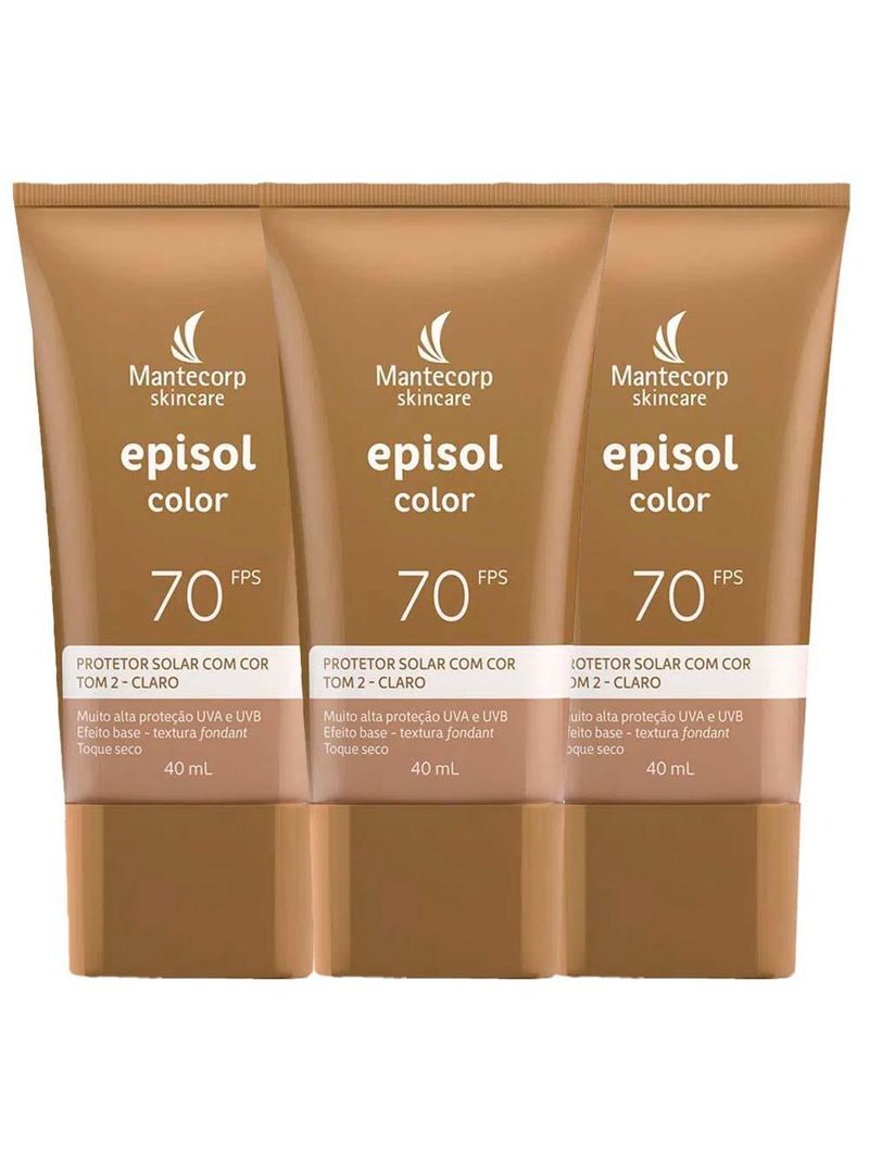 Mantecorp skincare episol kit com 3 unidades – protetor solar com cor fps70 – clara 40ml