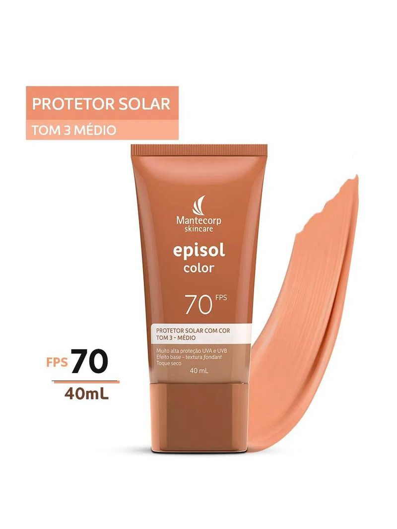 Mantecorp skincare episol kit com 3 unidades – protetor solar com cor fps70 – médio 40ml