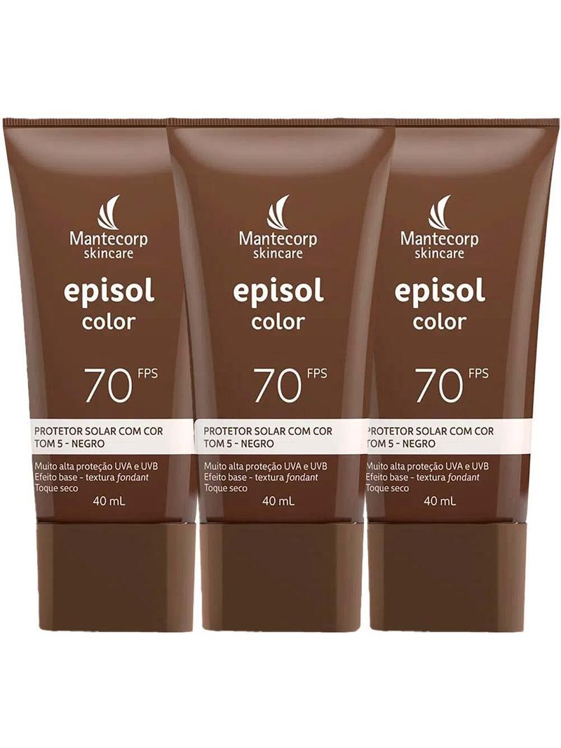 Mantecorp skincare episol kit com 3 unidades – protetor solar com cor fps70 – negro 40ml