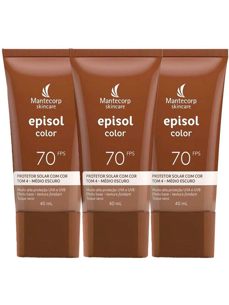 Mantecorp skincare episol kit com 3 unidades – protetor solar com cor fps70 – médio escuro 40ml