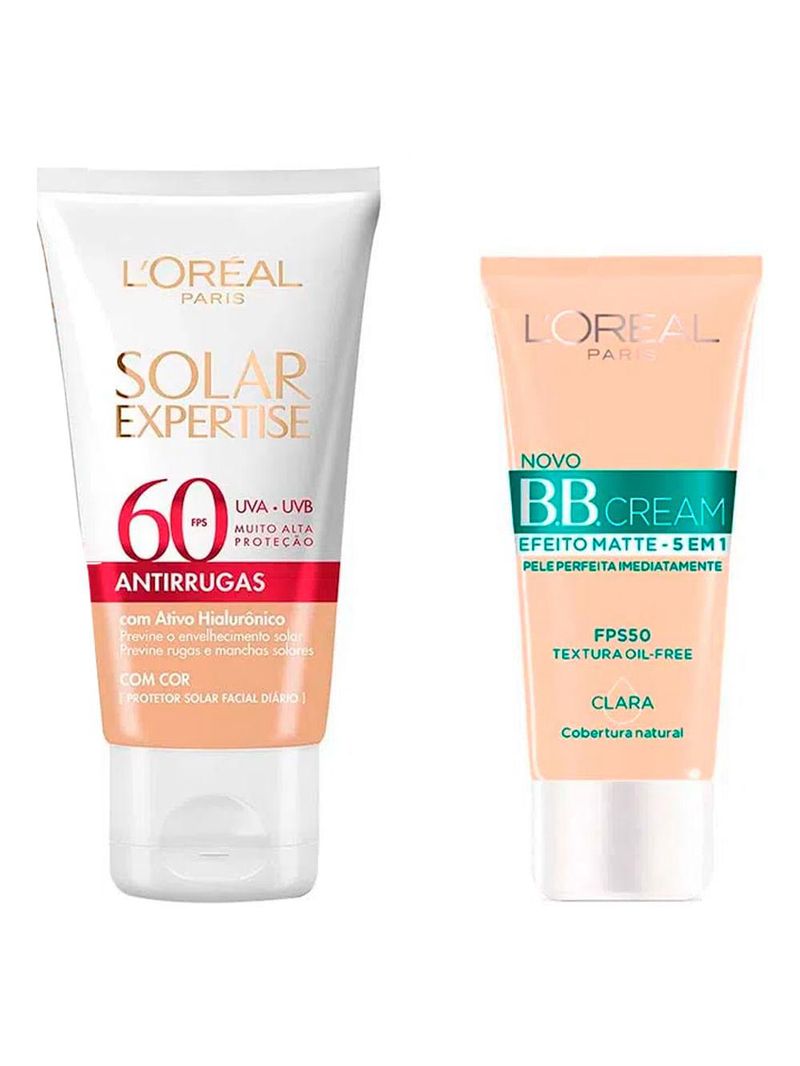 L'oréal paris kit - protetor solar solar expertise + bb cream efeito matte 5 em 1 fps50