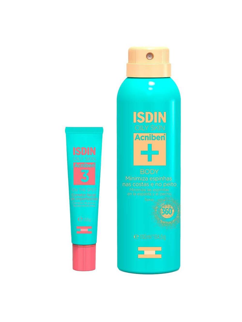 Isdin acniben kit - spray corporal antiacne + gel secativo para espinhas
