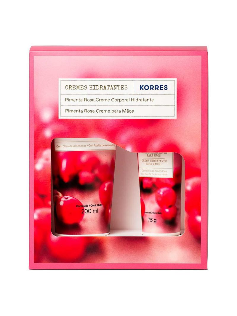 Korres pimenta rosa kit - creme hidratante corporal + creme hidratante para mãos