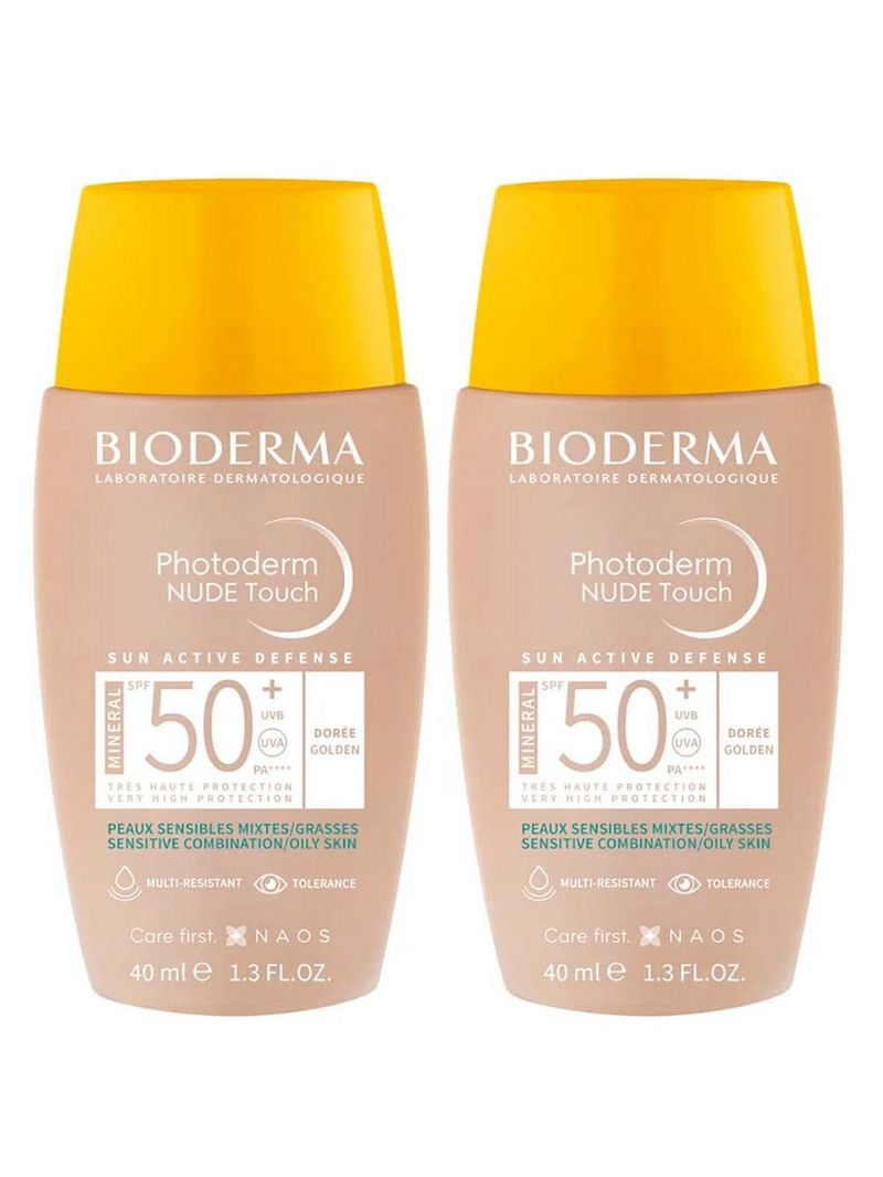 Bioderma photoderm nude touch kit com 2 unidades – protetor solar com cor fps50+ - dorée 40ml
