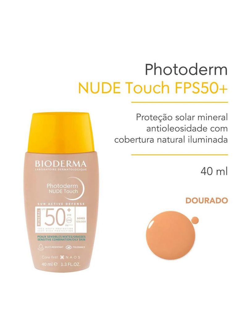 Bioderma photoderm nude touch kit com 2 unidades – protetor solar com cor fps50+ - dorée 40ml